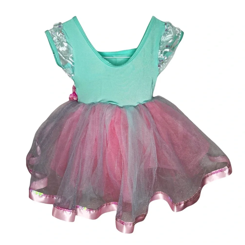 Curtain Call Floral Ballet Tutu Dance Costume Pink Green Child Small CSM